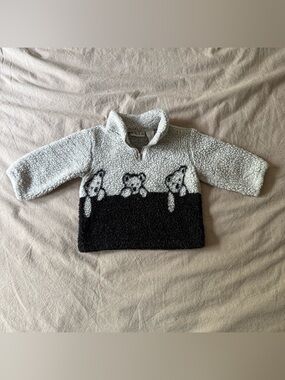 Vintage Baby Togs Bear Sherpa Pullover 6/9 Months Light Gray & Black